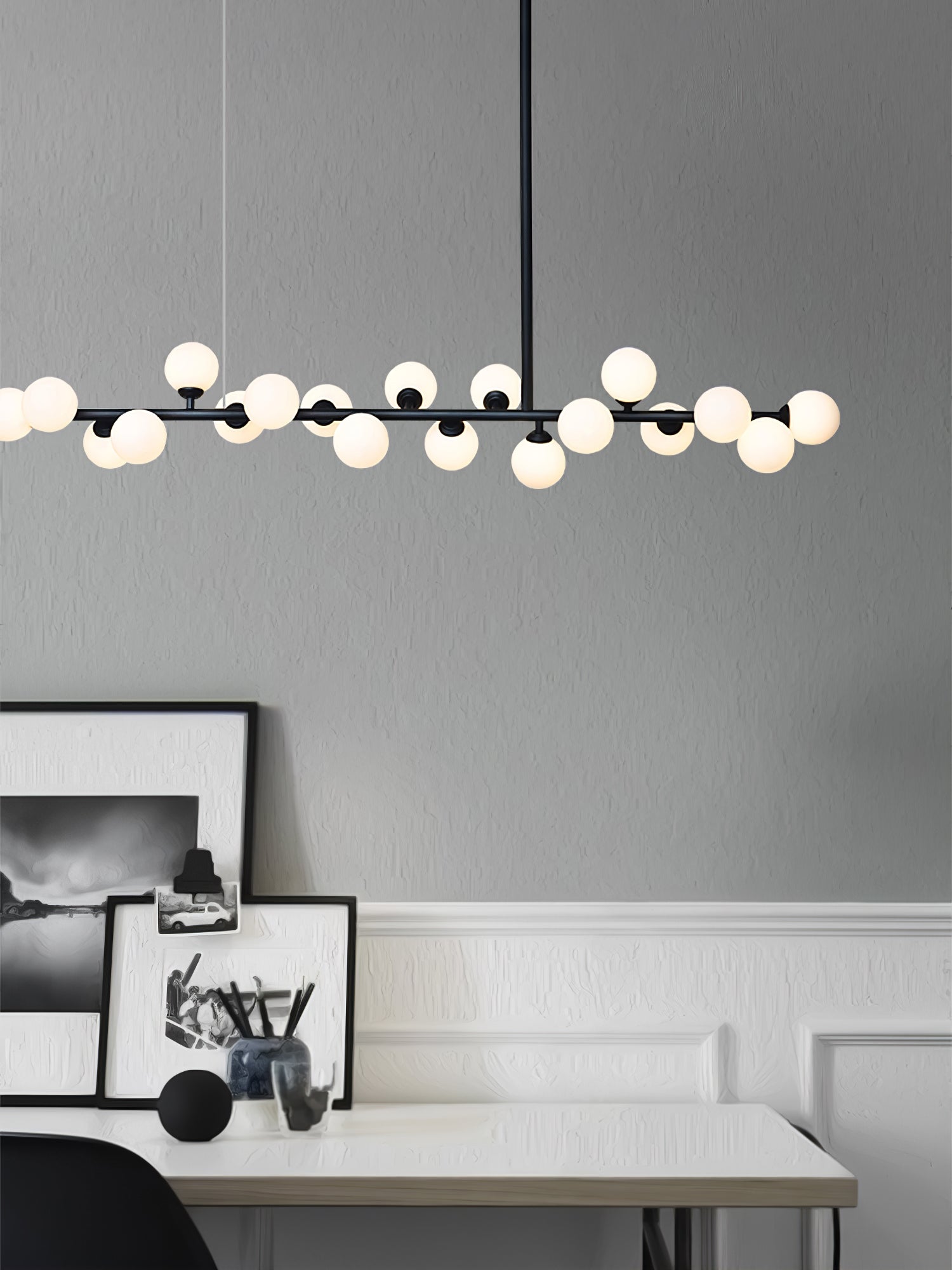 Modern Linear Multi Light Glass Ball Chandelier for Kitchen Island and Dining Room