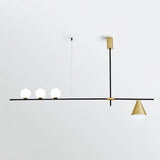 Modern Linear Pendant Chandelier with Opal Glass Globes and Architectural Metallic Design