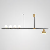 Modern Linear Pendant Chandelier with Opal Glass Globes and Architectural Metallic Design