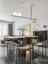 Modern Linear Pendant Chandelier with Opal Glass Globes and Architectural Metallic Design