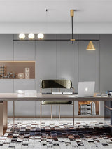 Modern Linear Pendant Chandelier with Opal Glass Globes and Architectural Metallic Design