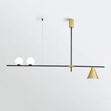 Modern Linear Pendant Chandelier with Opal Glass Globes and Architectural Metallic Design