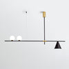 Modern Linear Pendant Chandelier with Opal Glass Globes and Architectural Metallic Design