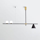 Modern Linear Pendant Chandelier with Opal Glass Globes and Architectural Metallic Design