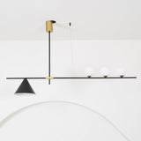 Modern Linear Pendant Chandelier with Opal Glass Globes and Architectural Metallic Design