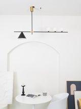 Modern Linear Pendant Chandelier with Opal Glass Globes and Architectural Metallic Design