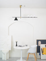 Modern Linear Pendant Chandelier with Opal Glass Globes and Architectural Metallic Design