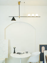 Modern Linear Pendant Chandelier with Opal Glass Globes and Architectural Metallic Design