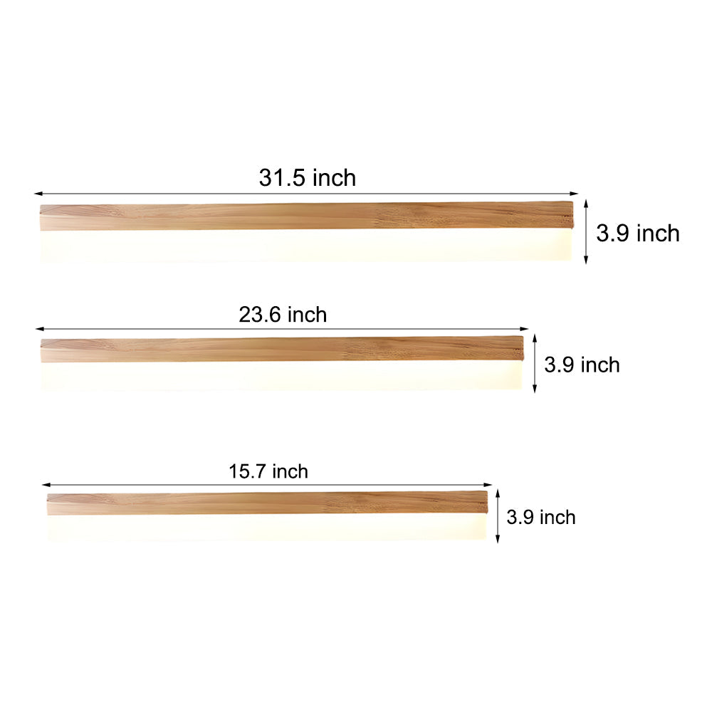 Modern Linear Solid Wood LED Bathroom Vanity Light with Diffused Plastic Shade Wall Mirror Sconce