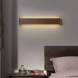 Modern Linear Walnut Wood LED Wall Sconce with Adjustable Color Temperature for Bedroom and Living Room