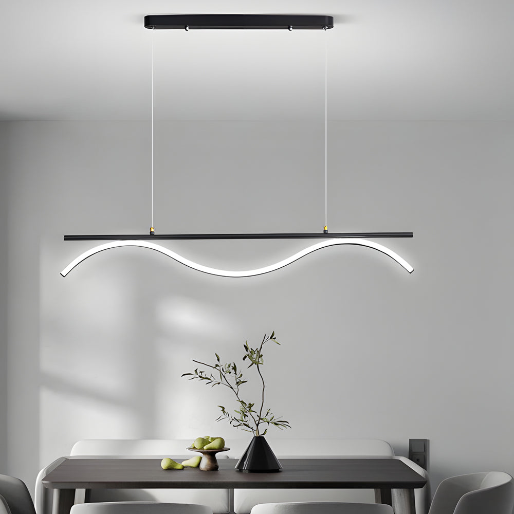 Modern Linear Wave LED Island Pendant Light 47 Inch for Dining Room and Kitchen
