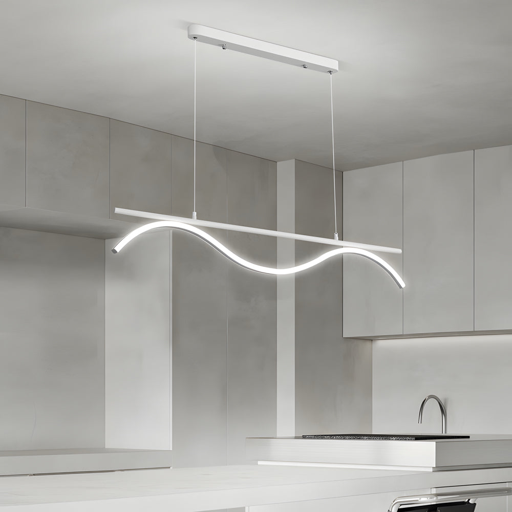 Modern Linear Wave LED Island Pendant Light 47 Inch for Dining Room and Kitchen