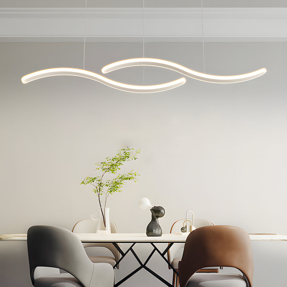 Modern Linear Wavy LED Island Chandelier for Dining Room and Bar with 3 Step Color Dimming