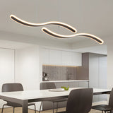 Modern Linear Wavy LED Island Chandelier for Dining Room and Bar with 3 Step Color Dimming