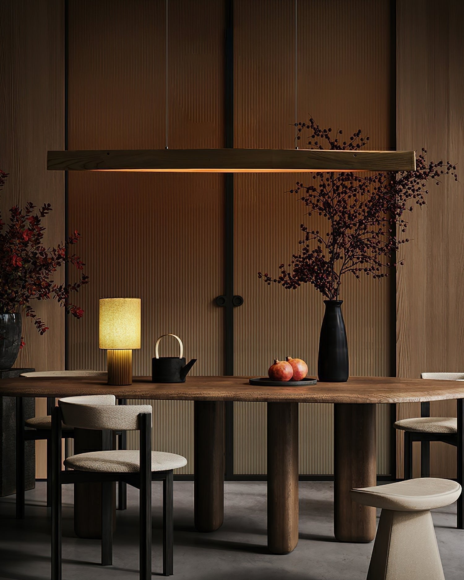 Modern Linear Wood LED Pendant Light for Dining Room Kitchen Island Office