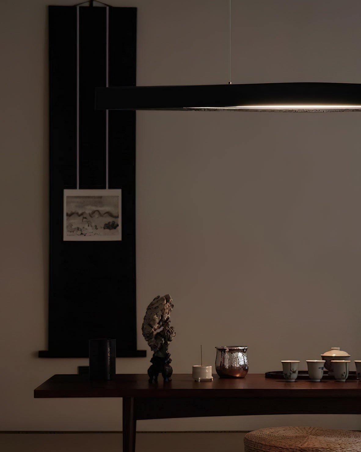 Modern Linear Wood LED Pendant Light for Dining Room Kitchen Island Office