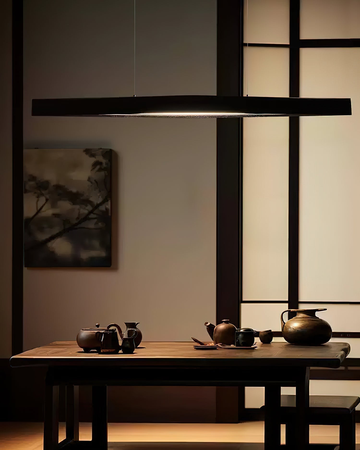 Modern Linear Wood LED Pendant Light for Dining Room Kitchen Island Office