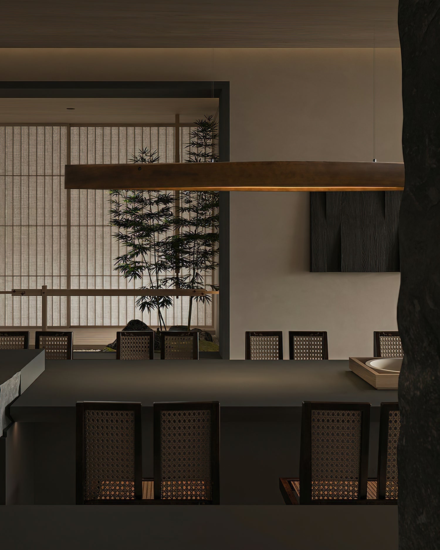 Modern Linear Wood LED Pendant Light for Dining Room Kitchen Island Office