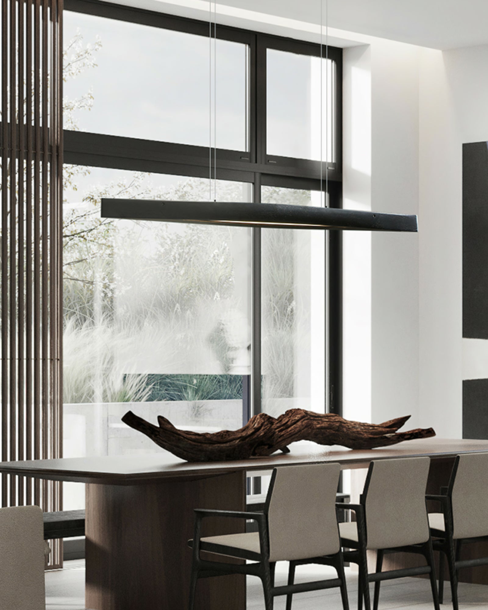 Modern Linear Wood LED Pendant Light for Dining Room Kitchen Island Office