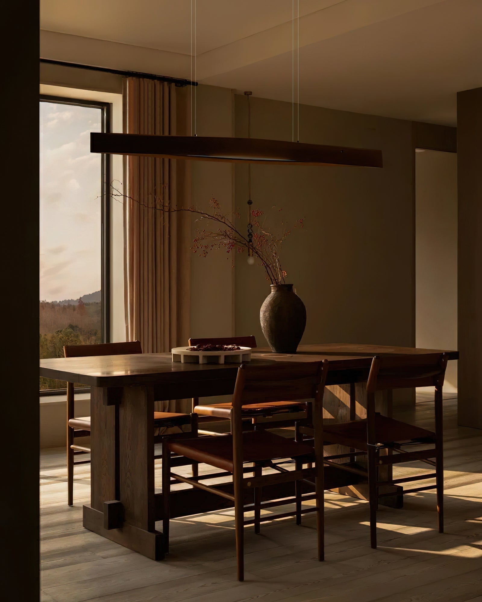 Modern Linear Wood LED Pendant Light for Dining Room Kitchen Island Office