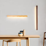 Modern Linear Wood LED Wall Sconce for Hallway and Mirror Lighting in Walnut Finish