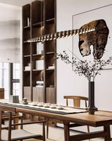 Modern Linear Wooden Sphere Pendant Light Minimalist Orb LED Hanging Chandelier