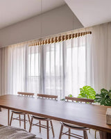 Modern Linear Wooden Sphere Pendant Light Minimalist Orb LED Hanging Chandelier
