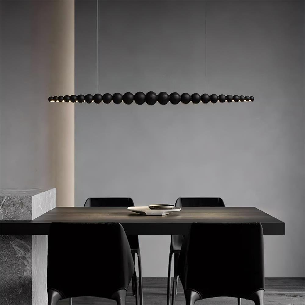 Modern Linear Wooden Sphere Pendant Light Minimalist Orb LED Hanging Chandelier