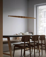 Modern Linear Wooden Sphere Pendant Light Minimalist Orb LED Hanging Chandelier