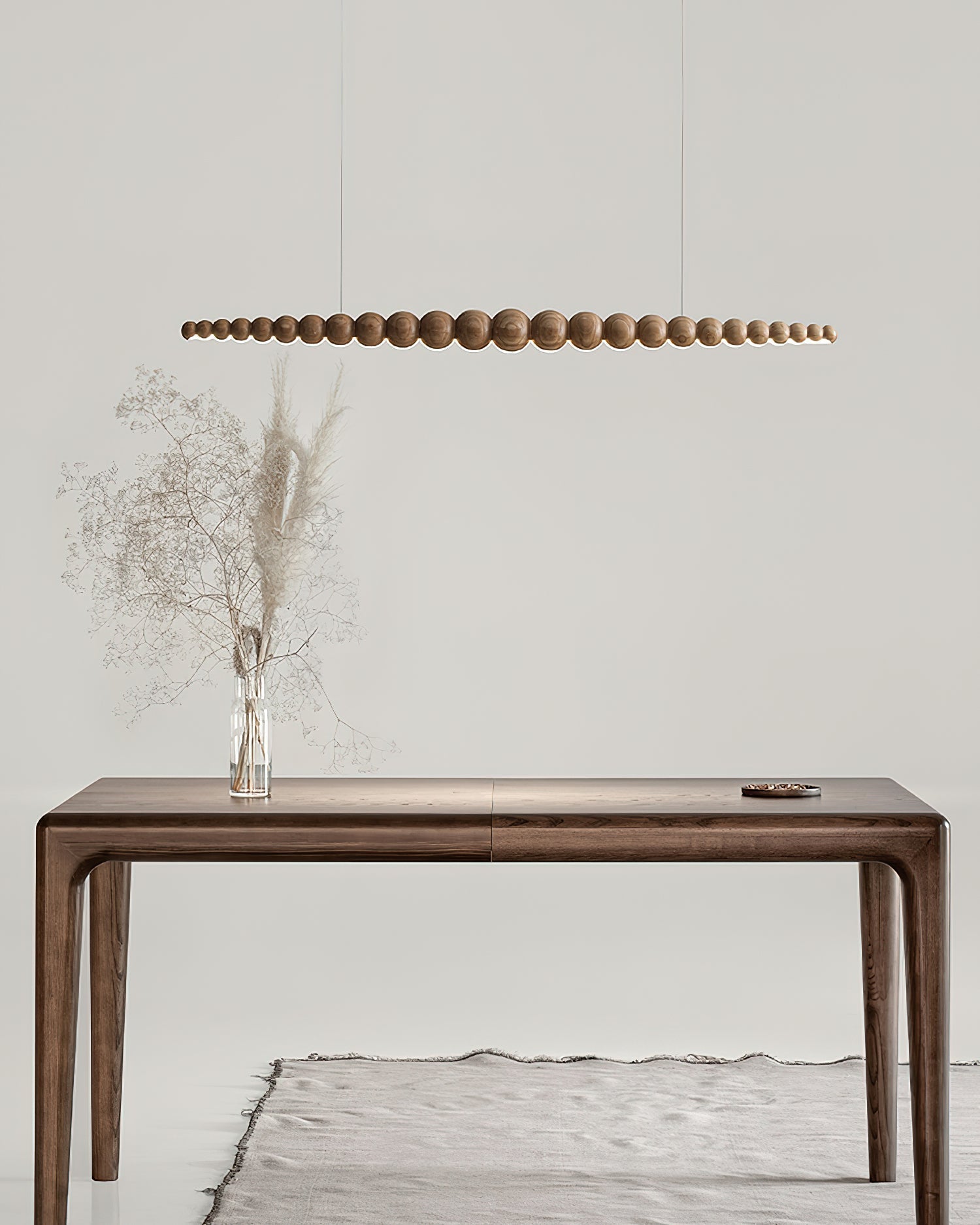 Modern Linear Wooden Sphere Pendant Light Minimalist Orb LED Hanging Chandelier