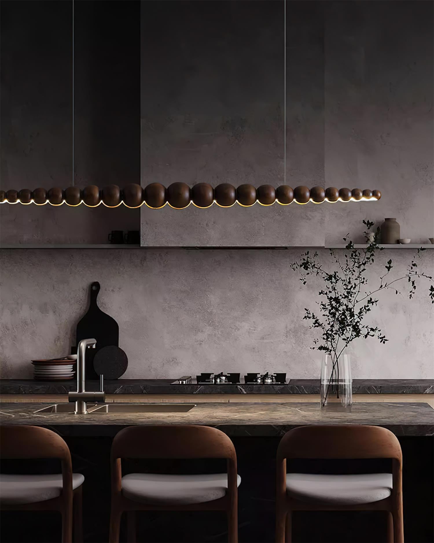 Modern Linear Wooden Sphere Pendant Light Minimalist Orb LED Hanging Chandelier