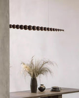 Modern Linear Wooden Sphere Pendant Light Minimalist Orb LED Hanging Chandelier