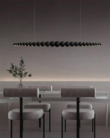 Modern Linear Wooden Sphere Pendant Light Minimalist Orb LED Hanging Chandelier