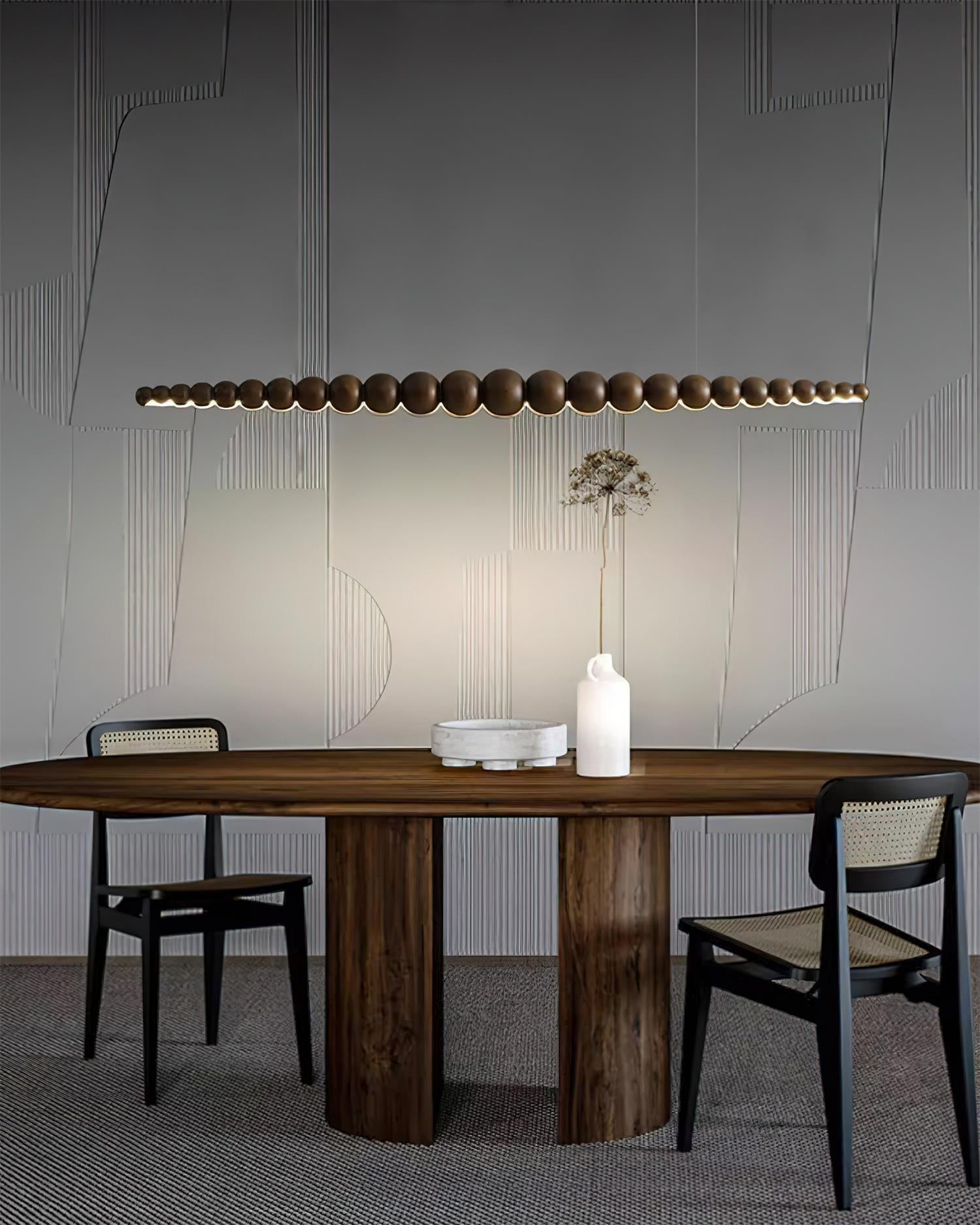 Modern Linear Wooden Sphere Pendant Light Minimalist Orb LED Hanging Chandelier