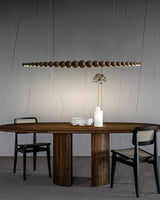 Modern Linear Wooden Sphere Pendant Light Minimalist Orb LED Hanging Chandelier