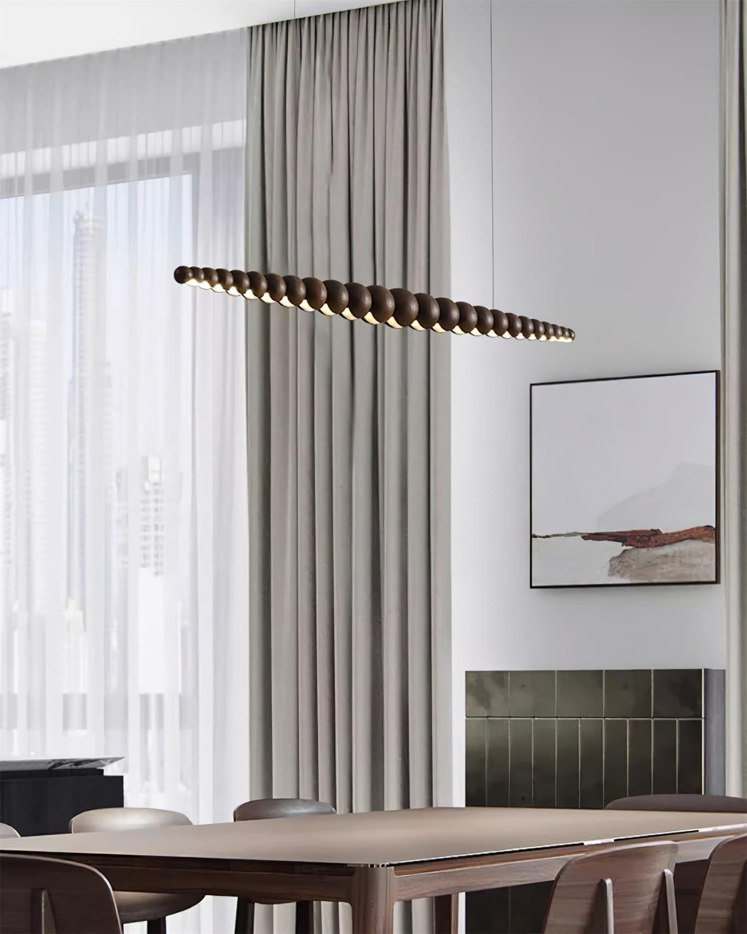 Modern Linear Wooden Sphere Pendant Light Minimalist Orb LED Hanging Chandelier