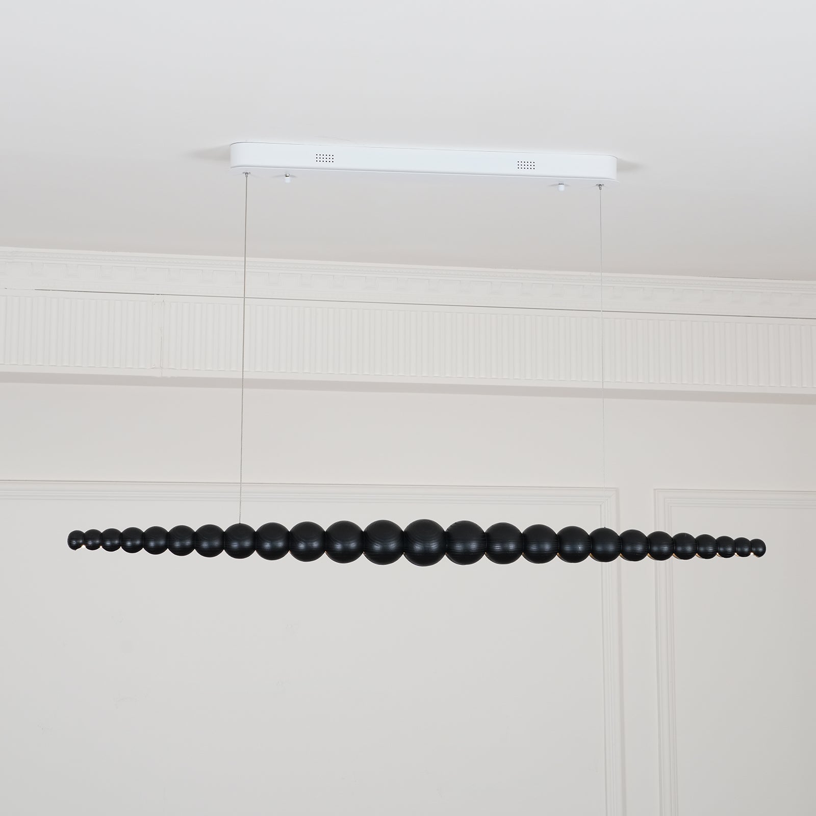Modern Linear Wooden Sphere Pendant Light Minimalist Orb LED Hanging Chandelier