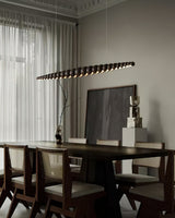 Modern Linear Wooden Sphere Pendant Light Minimalist Orb LED Hanging Chandelier