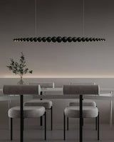 Modern Linear Wooden Sphere Pendant Light Minimalist Orb LED Hanging Chandelier