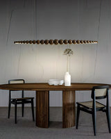 Modern Linear Wooden Sphere Pendant Light Minimalist Orb LED Hanging Chandelier