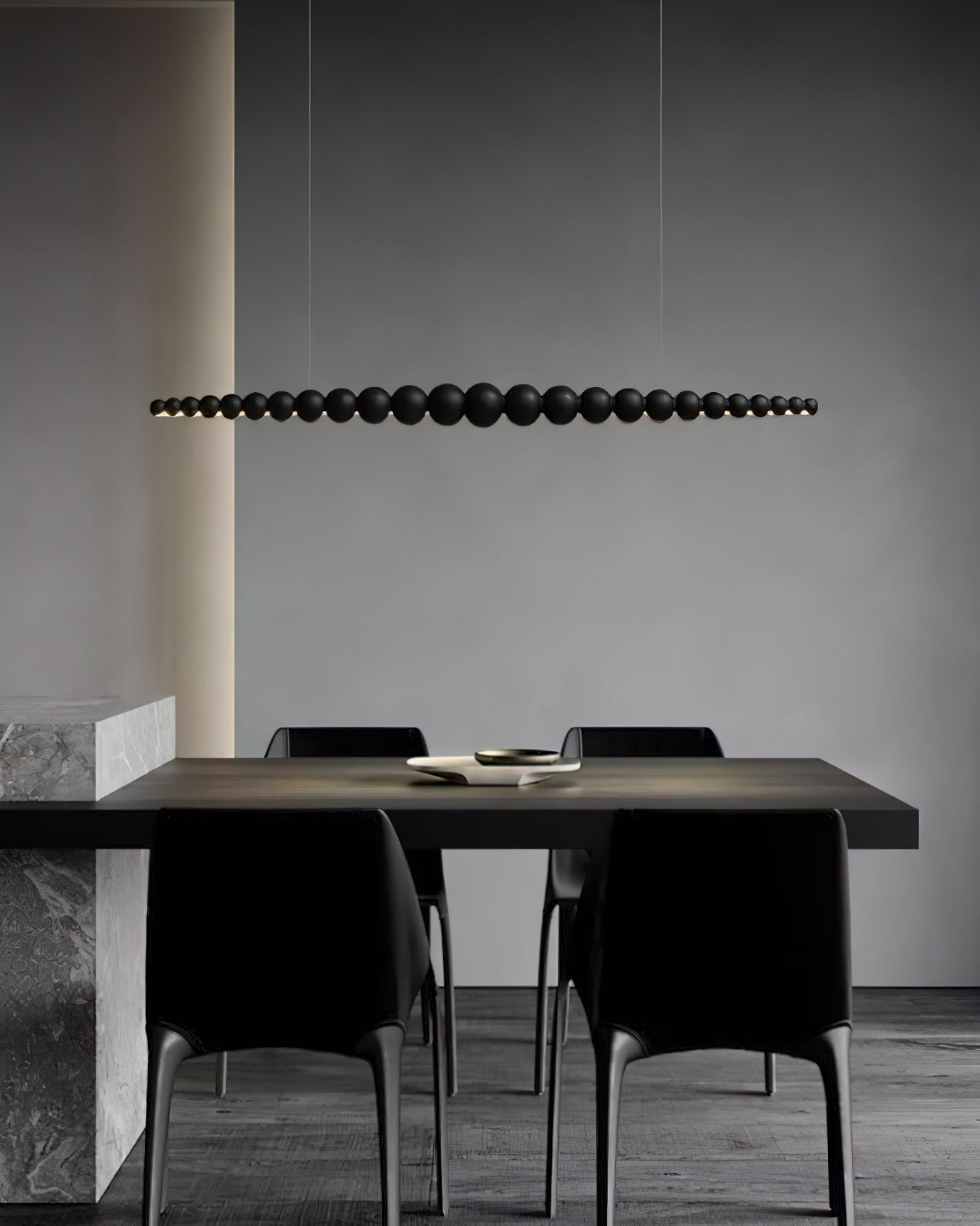 Modern Linear Wooden Sphere Pendant Light Minimalist Orb LED Hanging Chandelier