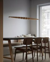 Modern Linear Wooden Sphere Pendant Light Minimalist Orb LED Hanging Chandelier