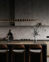 Modern Linear Wooden Sphere Pendant Light Minimalist Orb LED Hanging Chandelier