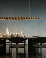Modern Linear Wooden Sphere Pendant Light Minimalist Orb LED Hanging Chandelier