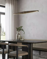 Modern Linear Wooden Sphere Pendant Light Minimalist Orb LED Hanging Chandelier