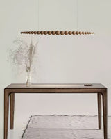 Modern Linear Wooden Sphere Pendant Light Minimalist Orb LED Hanging Chandelier