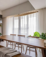 Modern Linear Wooden Sphere Pendant Light Minimalist Orb LED Hanging Chandelier