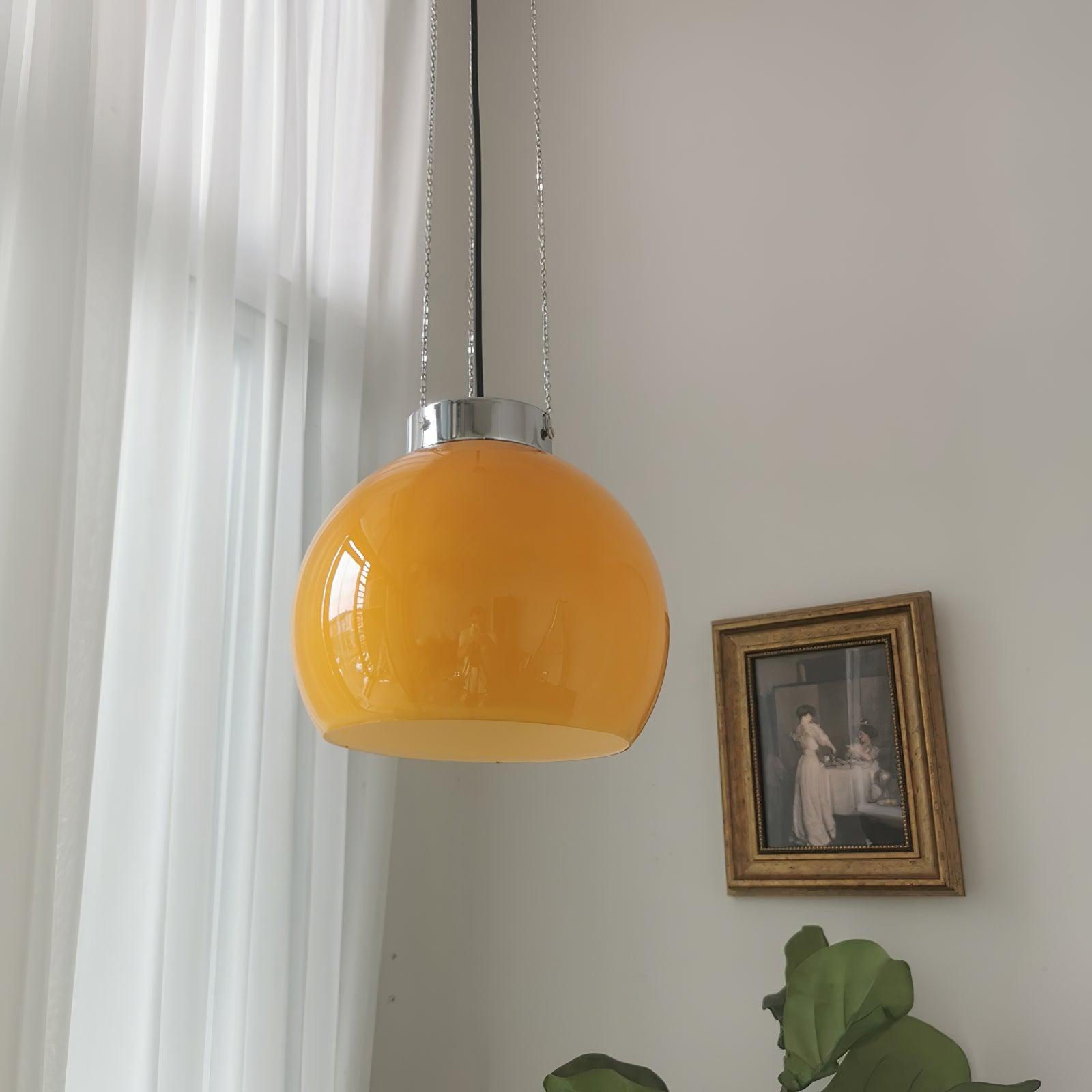Modern Loa Orange Glass Pendant Light with Chrome Finish and Mongolian Tent Design