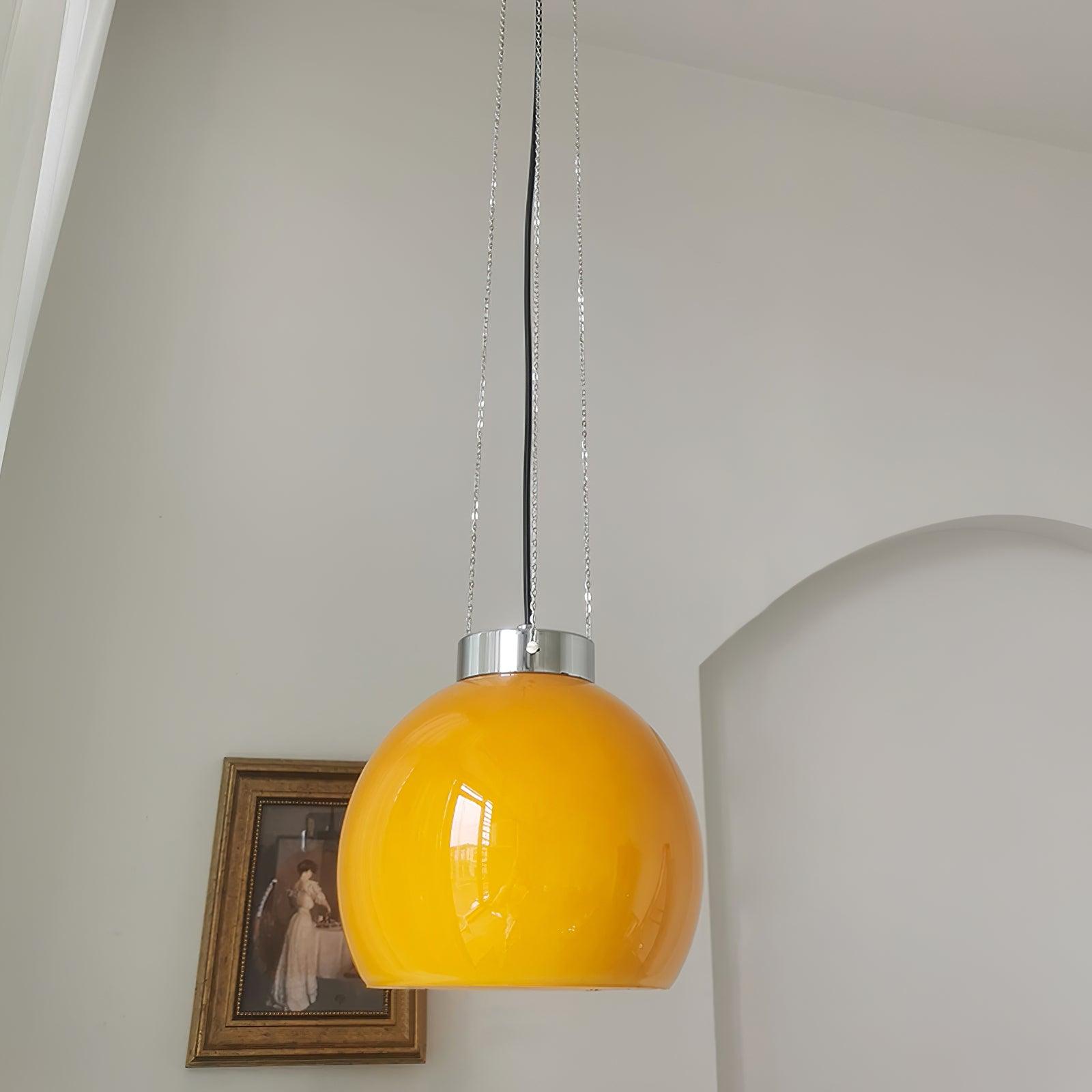 Modern Loa Orange Glass Pendant Light with Chrome Finish and Mongolian Tent Design