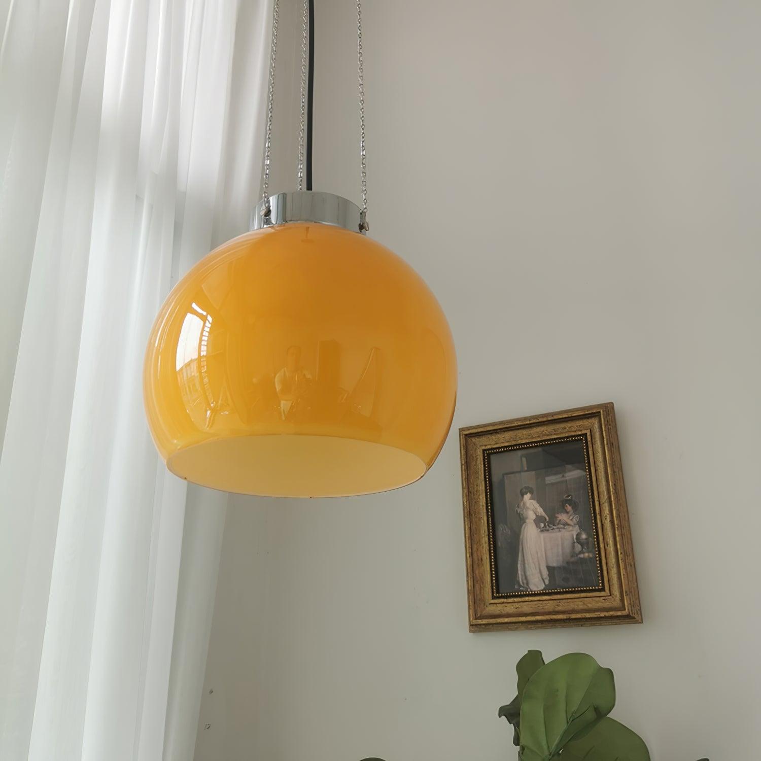 Modern Loa Orange Glass Pendant Light with Chrome Finish and Mongolian Tent Design